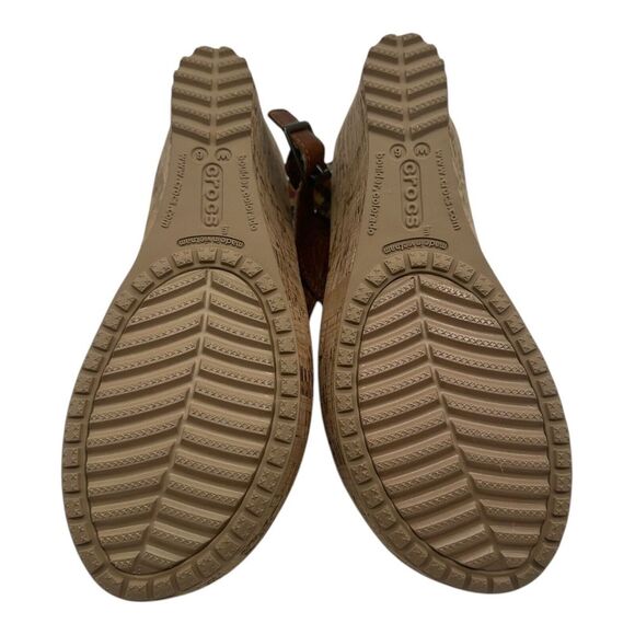 Crocs Wedge A-Leigh Sandals Womens 6 Brown Slingback Cork Heel 11848 - Picture 10 of 11